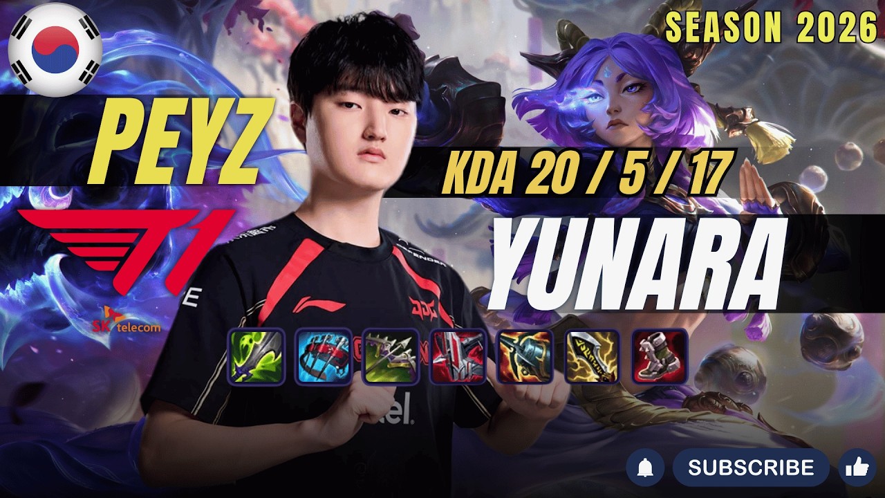 T1 Peyz YUNARA vs CAITLYN ADC - Patch 26.7 KR Ranked | lolrec