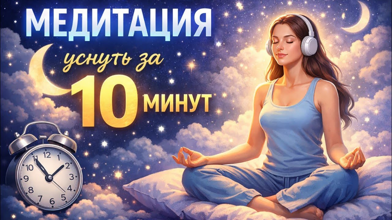 Медитация уснуть за 10 минут — мягкая практика для быстрого расслабления, снятия тревоги.