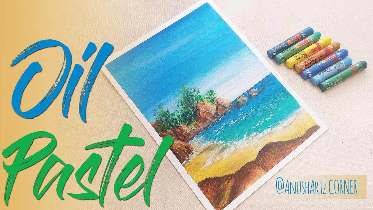Easy Oil Pastel Drawing - Seascape| Camel Oil Pastels |How to use blending tools and techniques