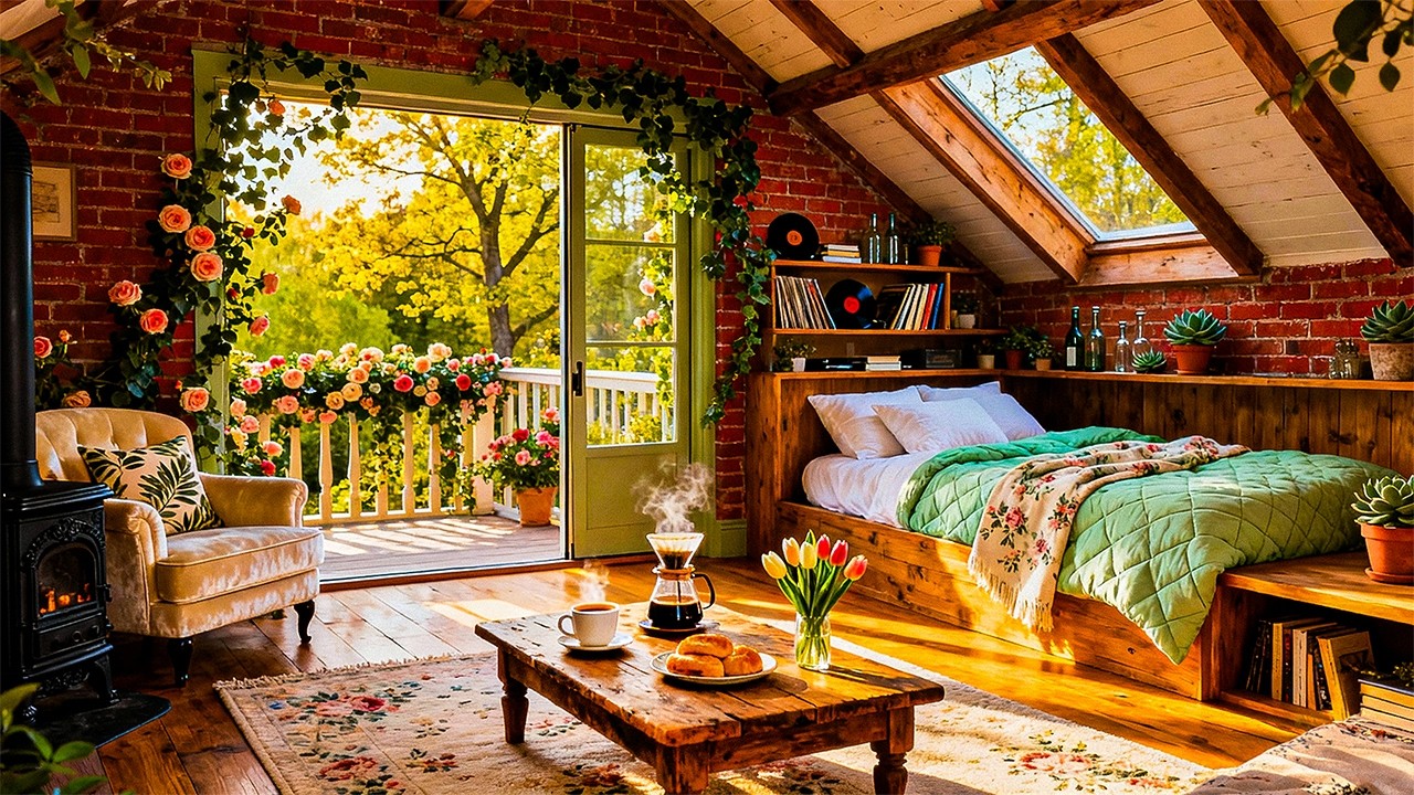 Cozy spring vintage ambience ⛄ 1940s morning living room & oldies playing in another room for unwind