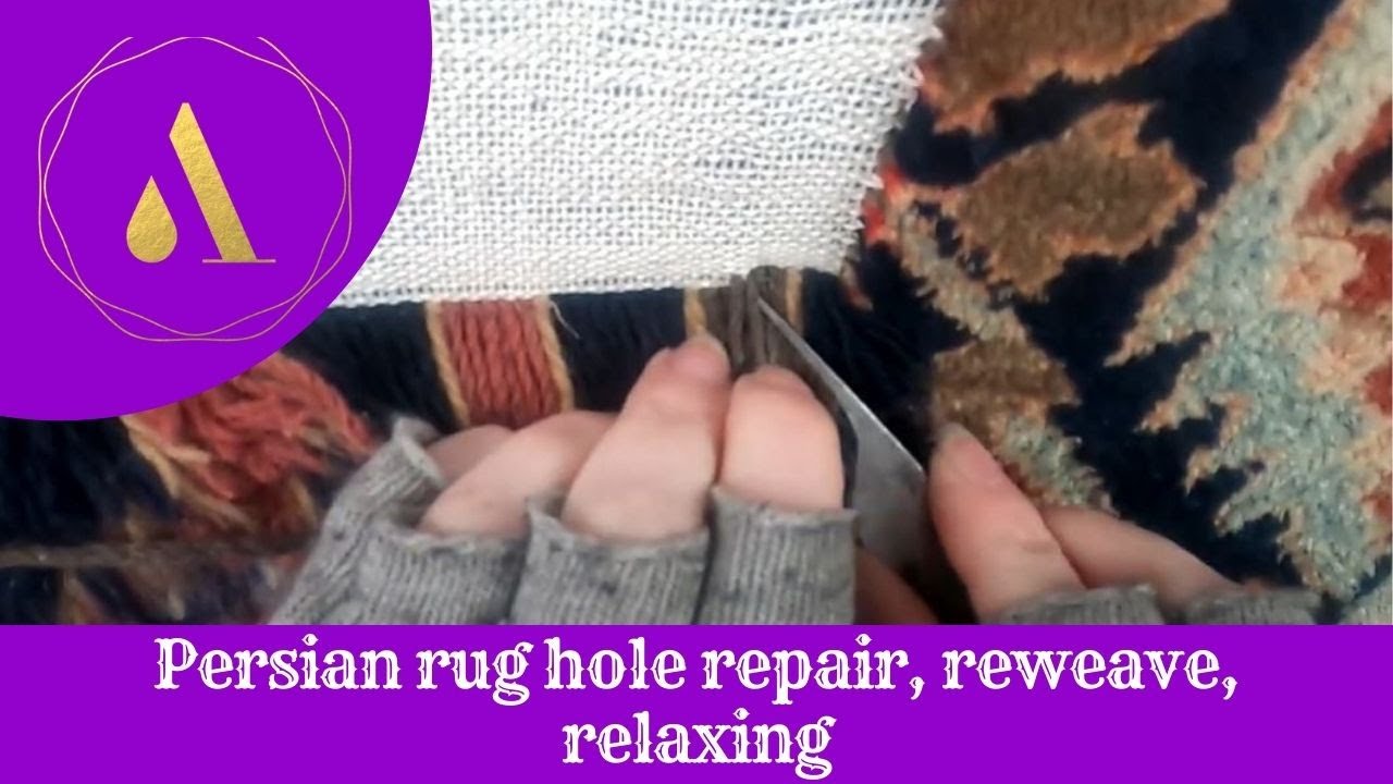 Persian rug hole repair, reweave, relaxing.