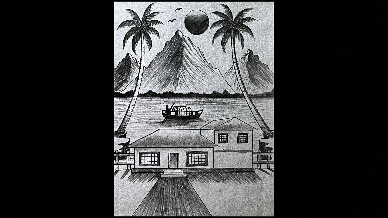 How to draw scenery with pencil sketch | pencil drawing | village scenery | step by step 