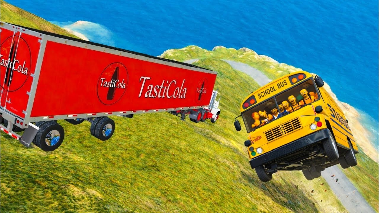 BeamNG.drive | School Bus on Dangerous Cliff Roads | 😱 Extreme Crash Test |#85