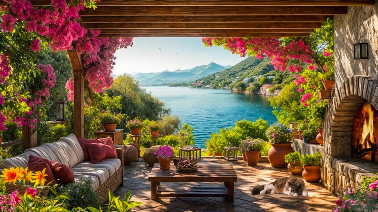 Golden Afternoon at the Lake House 🌿🔥 | Relaxing Patio Ambience for Unwind & Study