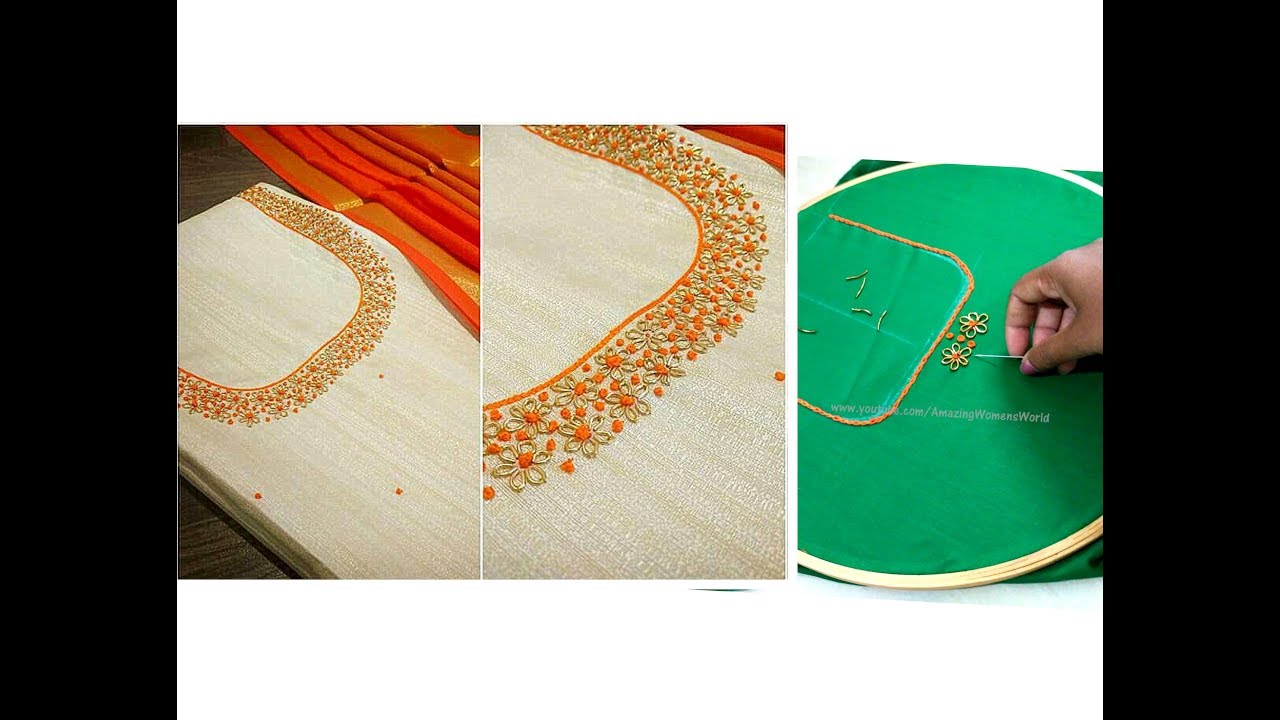 Zardosi French knot Neck Design Churidar/Kurti/Blouses - Simple & Easy Making| Aari /Maggam work