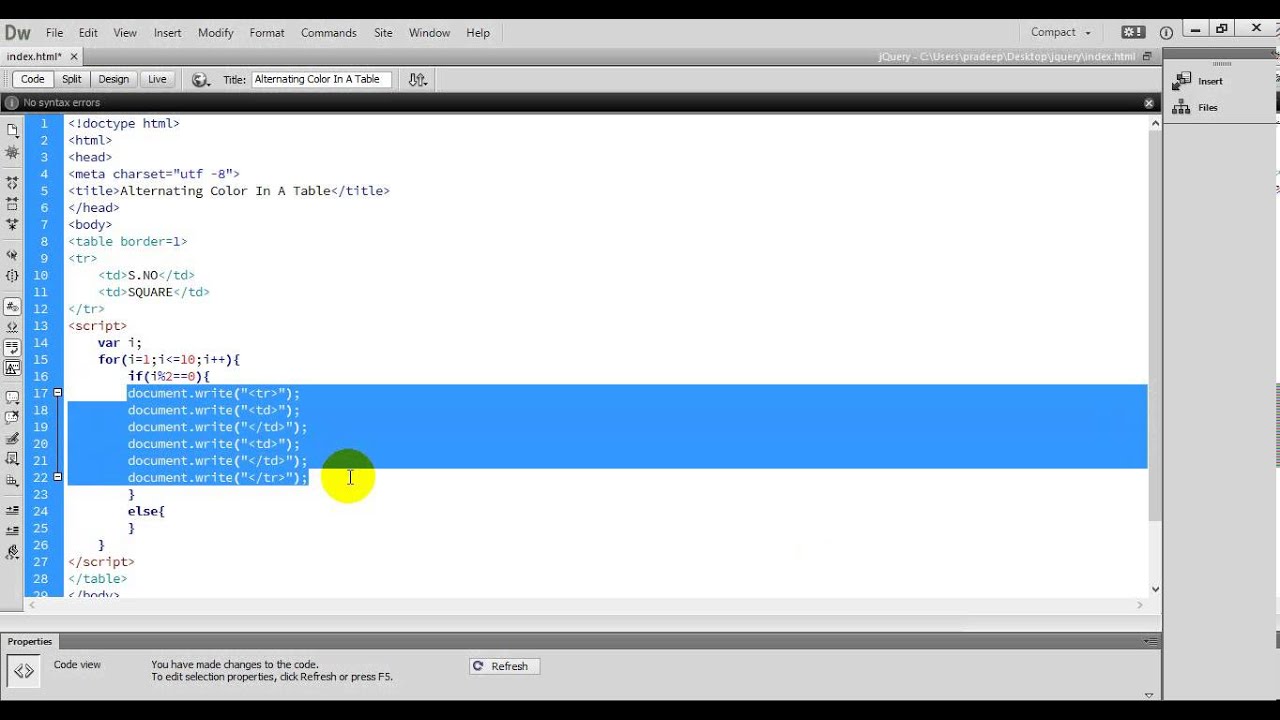 JavaScript Alternating Color In A Table Part 1