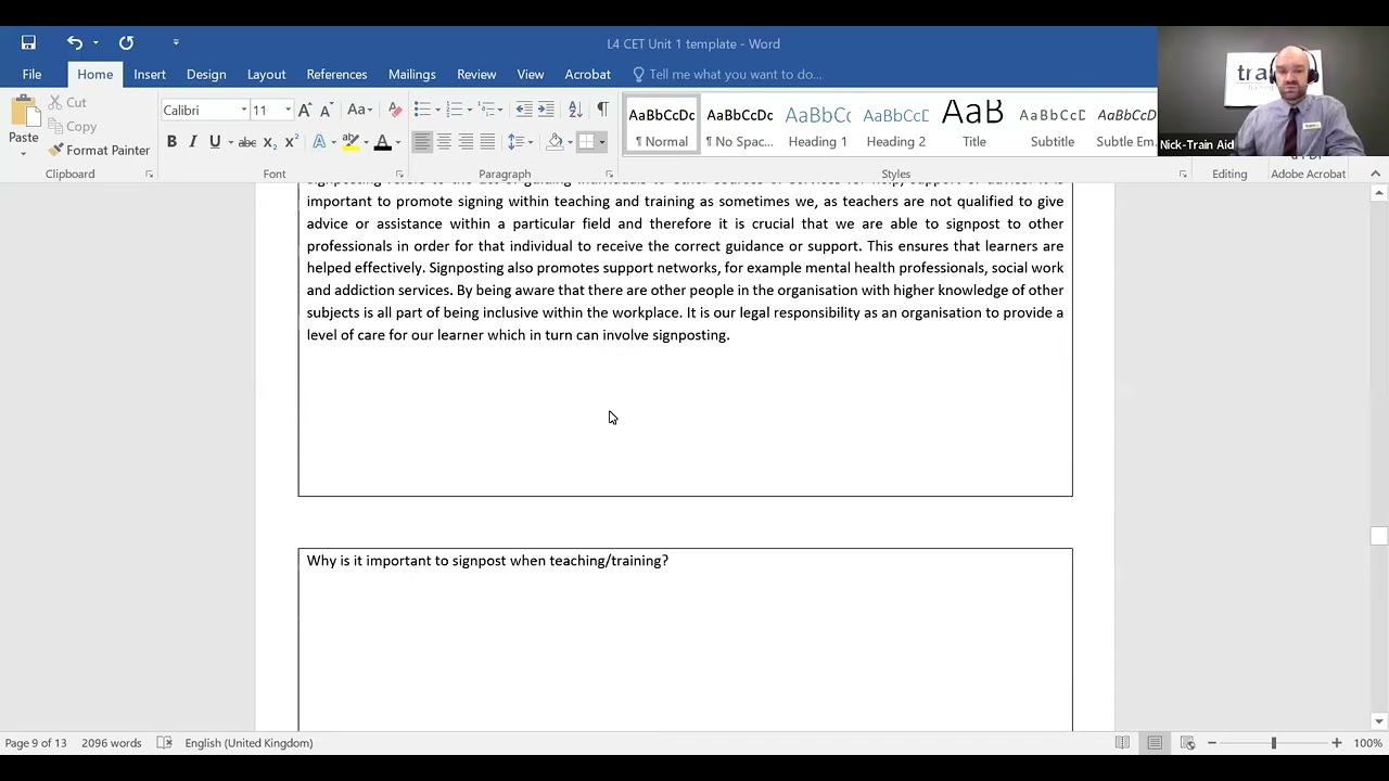 L4 CET 3.1 Explain how the teaching role involves working with other professionals