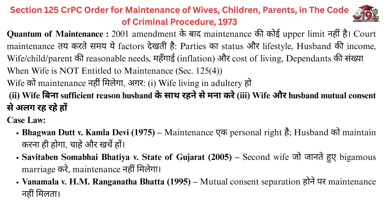 Defences under Section 125 CrPC Order for Maintenance  in The Code of Criminal Procedure