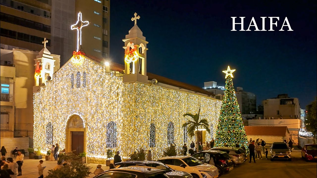 Christmas illumination and festive atmosphere in Haifa, Israel 2025.