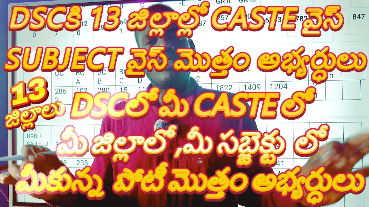DSCకి13 జిల్లాల్లో CASTE wise SUBJECT wiseమొత్తం అభ్యర్ధులు,DSCలో మీ CASTE లో మీ జిల్లాలో పోటీ ఎంత?
