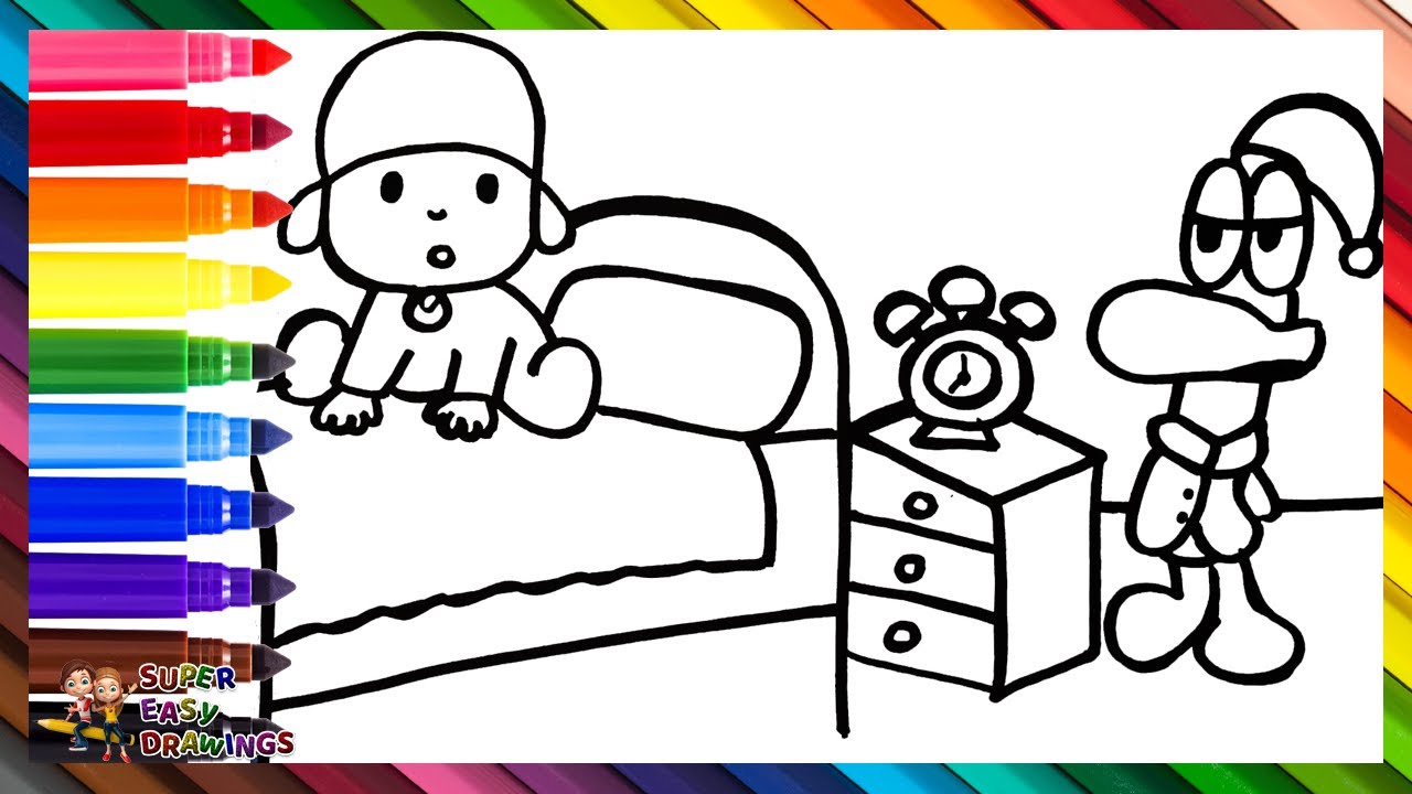 Drawing and Coloring Pocoyo and Pato In The Morning 👶🦆🛏️⏰🌄 Drawings for Kids