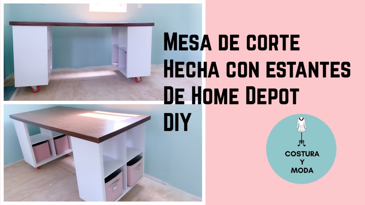 Mesa de corte hecha con estantes de Home Depot DIY