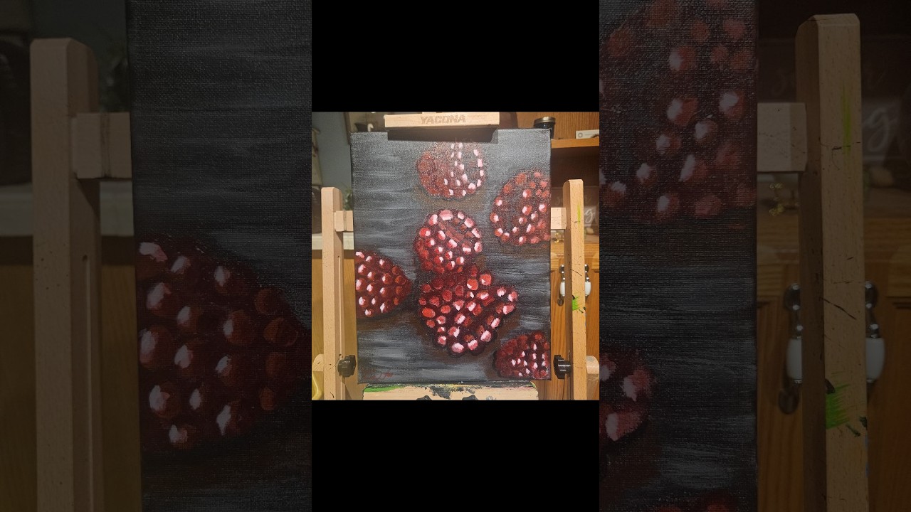 Realistic Raspberries Acrylic Painting