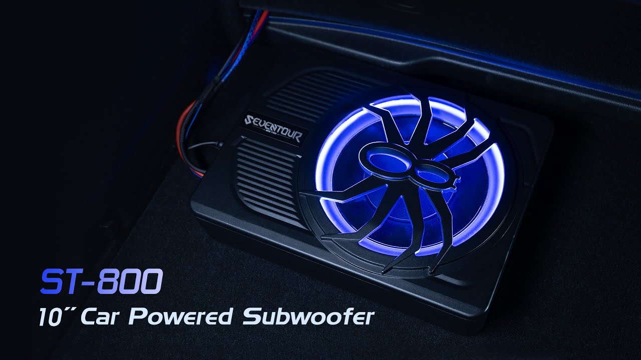 Seventour 10" 800W Slim Under Seat Powered Car Subwoofer， Car/Truck Audio Sub Built in Amplifier