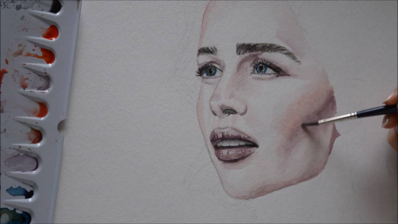 Speedpainting of Emilia Clarke - Watercolor Time Lapse