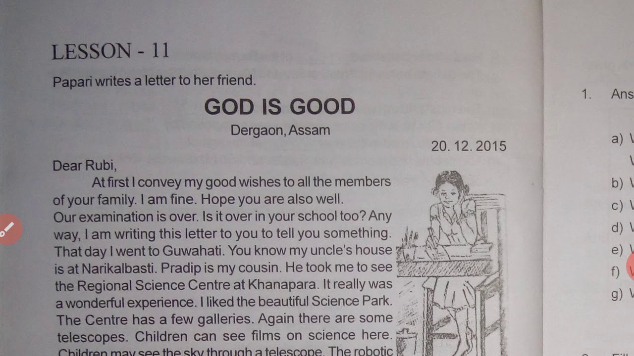 Sankardev Shisu Niketan Class 5 English lesson 11| Papori writes a letter to her friend| God is good