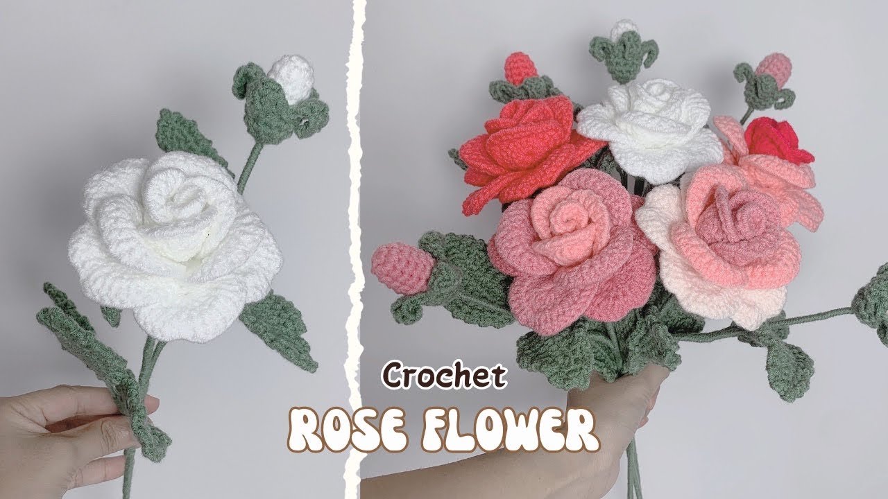 How to crochet a rose | Hướng Dẫn Móc Hoa Hồng Ghép Cánh Len | Đan Móc Hoa Len