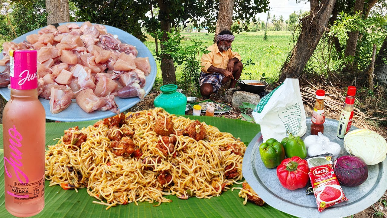 VODKA - Restaurant Style Chicken Noodles Recipe in Village Style Cookin and Eating