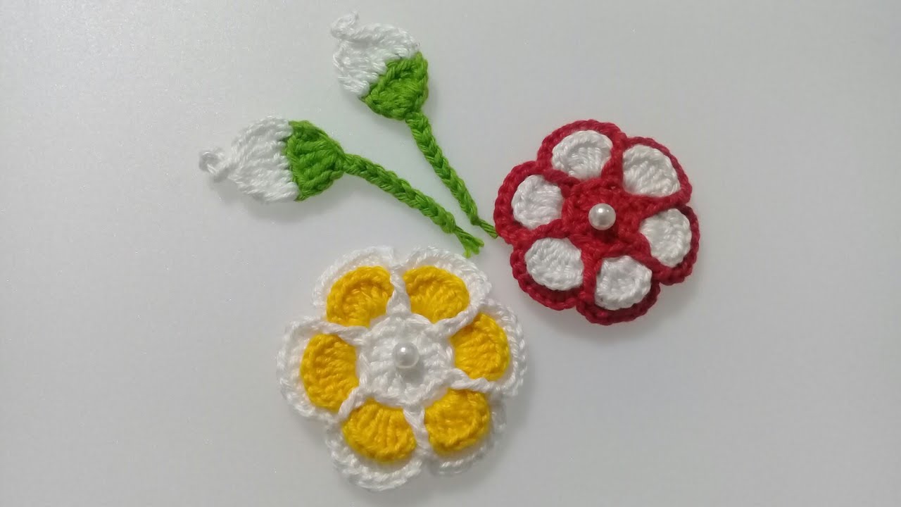 Flor e Botões em Crochê para Aplicação- passo a passo