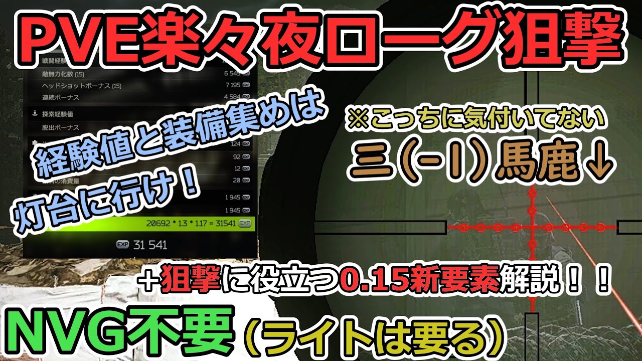【EFT/PvE】のんびり夜ライトハウスのローグ狙撃で装備と経験値稼ぎ！【ゆっくり/ローグ狩り】