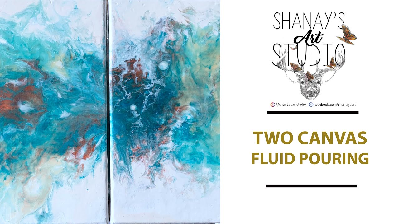 Acrylic pour - Two canvas acrylic pour - Multiple fluid painting techniques