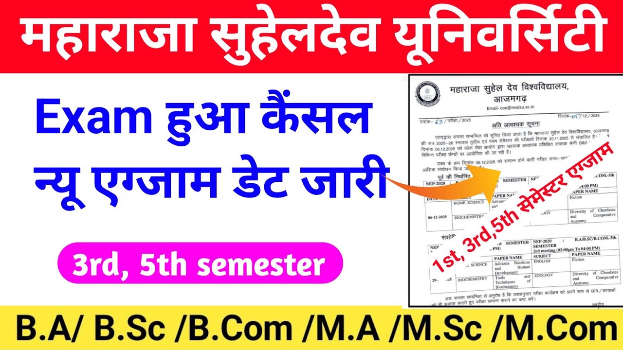 msdu azamgarh exam news today| msdsu azamgarh time table 2025| maharaja suheldev university azamgarh