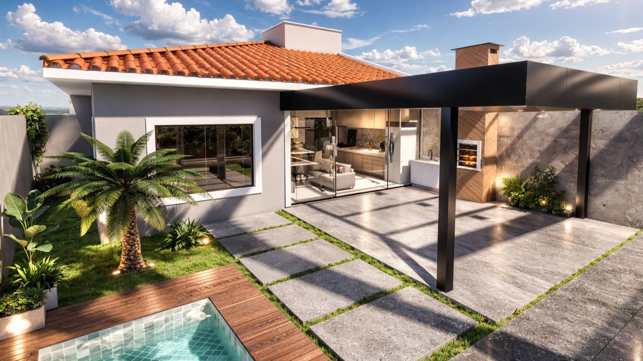 Casa Pequena e Moderna com Edícula - 2 Quartos | Fachada Simples, Elegante e Funcional!!!