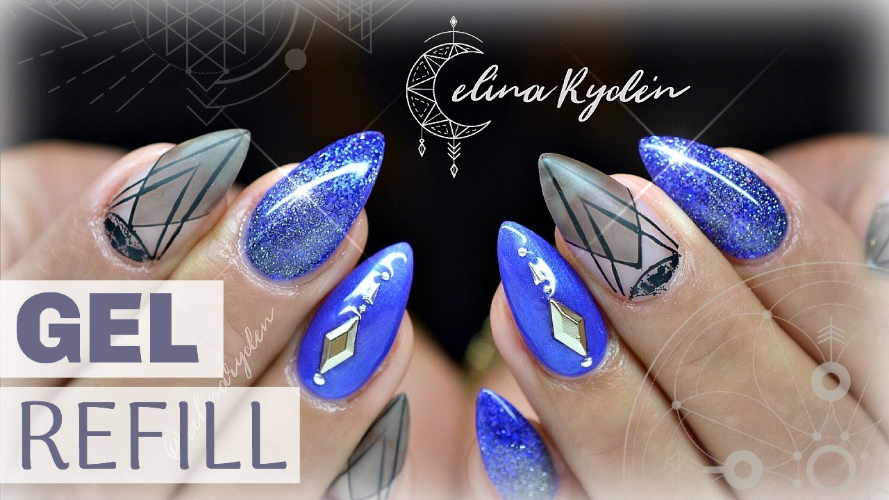 TUTORIAL | BLUE SHORT STILETTO GEL NAILS | GEL REFILL