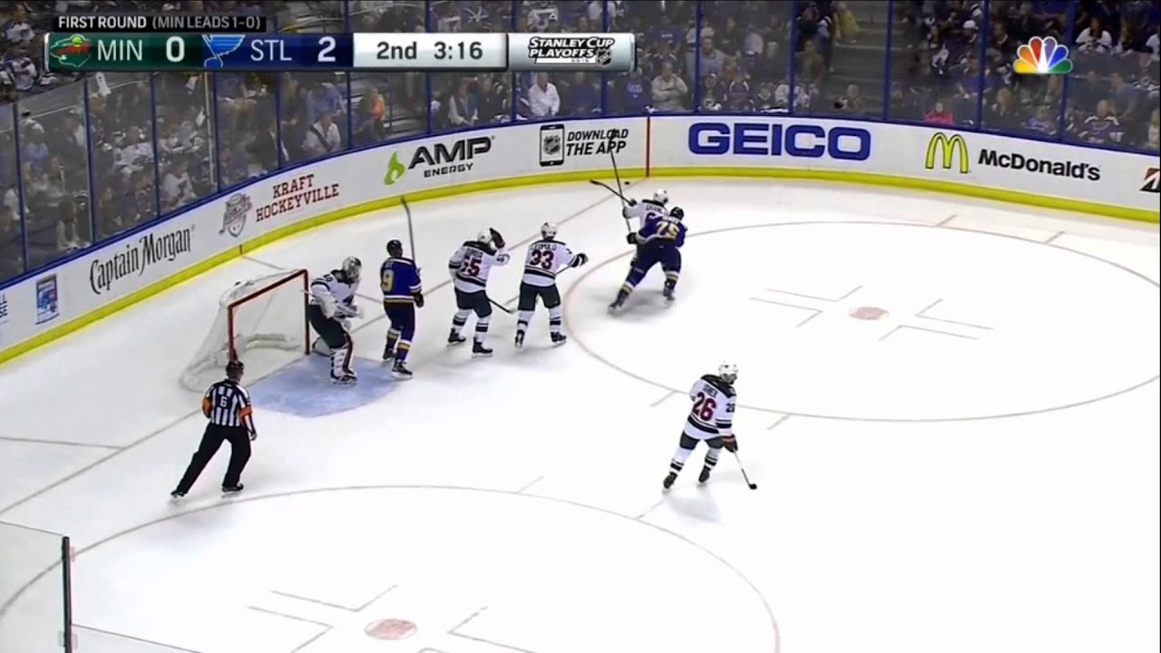 Devan Dubnyk's slashes Steve Ott in the back of the leg