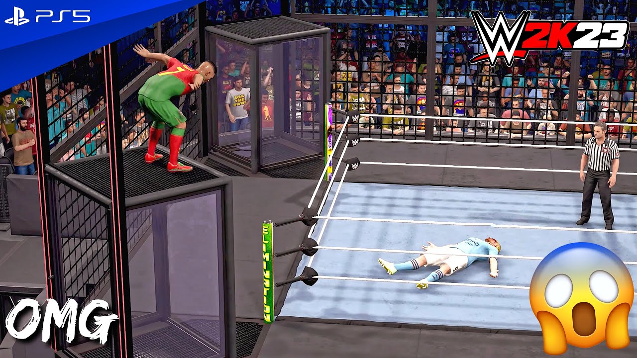 WWE 2K23 - Cristiano vs Messi vs Neymar vs Mbappe vs Haaland vs Vinicius - Elimination Chamber Match