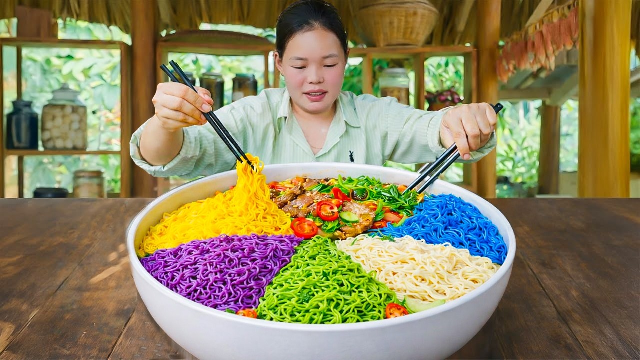 COLORFUL RICE NOODLES: Making Rainbow Vermicelli from Natural Ingredients | Simple Life