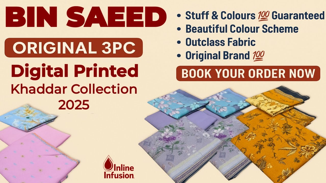 Bin Saeed Khaddar 3PC Collection 2025 | Digital Printed Winter Fashion Trends @InlineInfusion