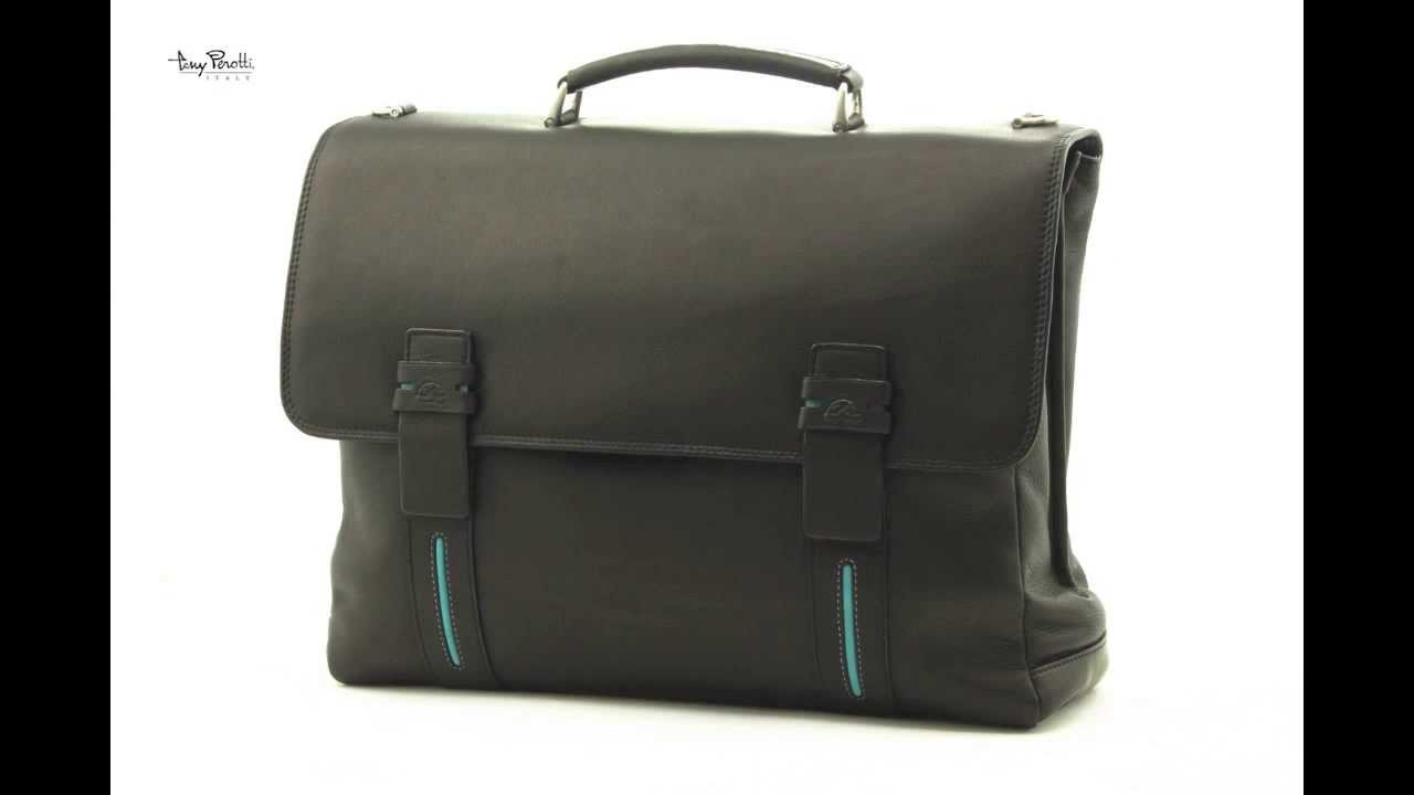 Classico Italiano Laptop Double Compartment Briefcase in Color Black item number PC003001BK