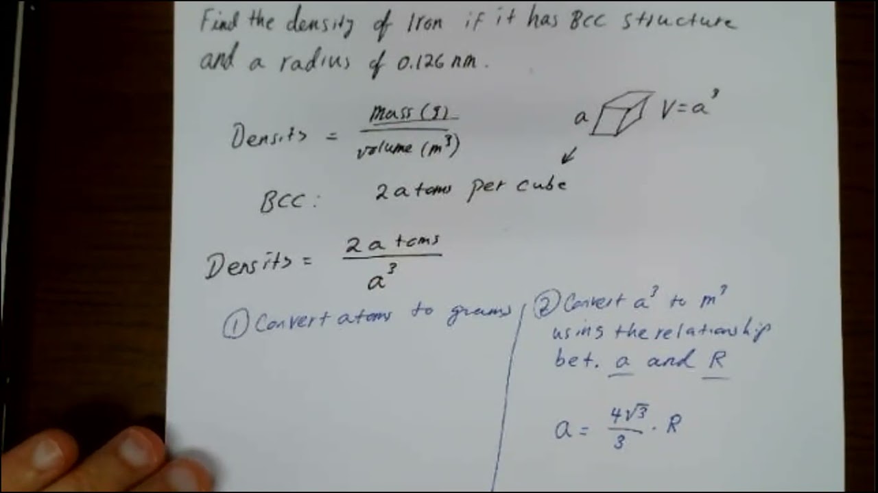 How to find the molecular density of a solid using atomic packing geometry; a worked out example.