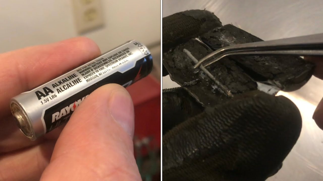 What&rsquo;s INSIDE an &ldquo;AA alkaline battery&rdquo; (how it works)  zinc manganese dioxide potassium hydroxide