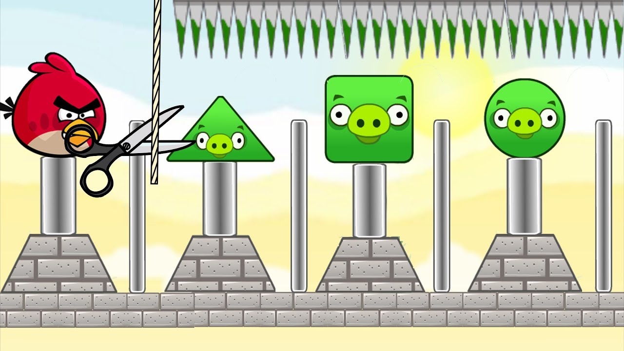 Angry Birds Pigs Out - CUT THE ROPE TO KICK ROUND AND SQUARE PIGS!