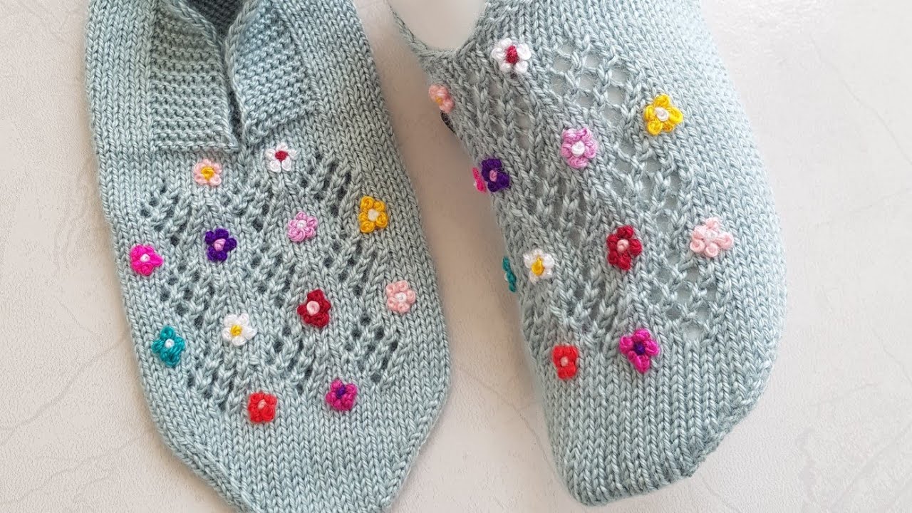 BAHAR ÇİÇEKLERİ BEŞŞİŞ PATİK YAPILIŞI - KNITTING