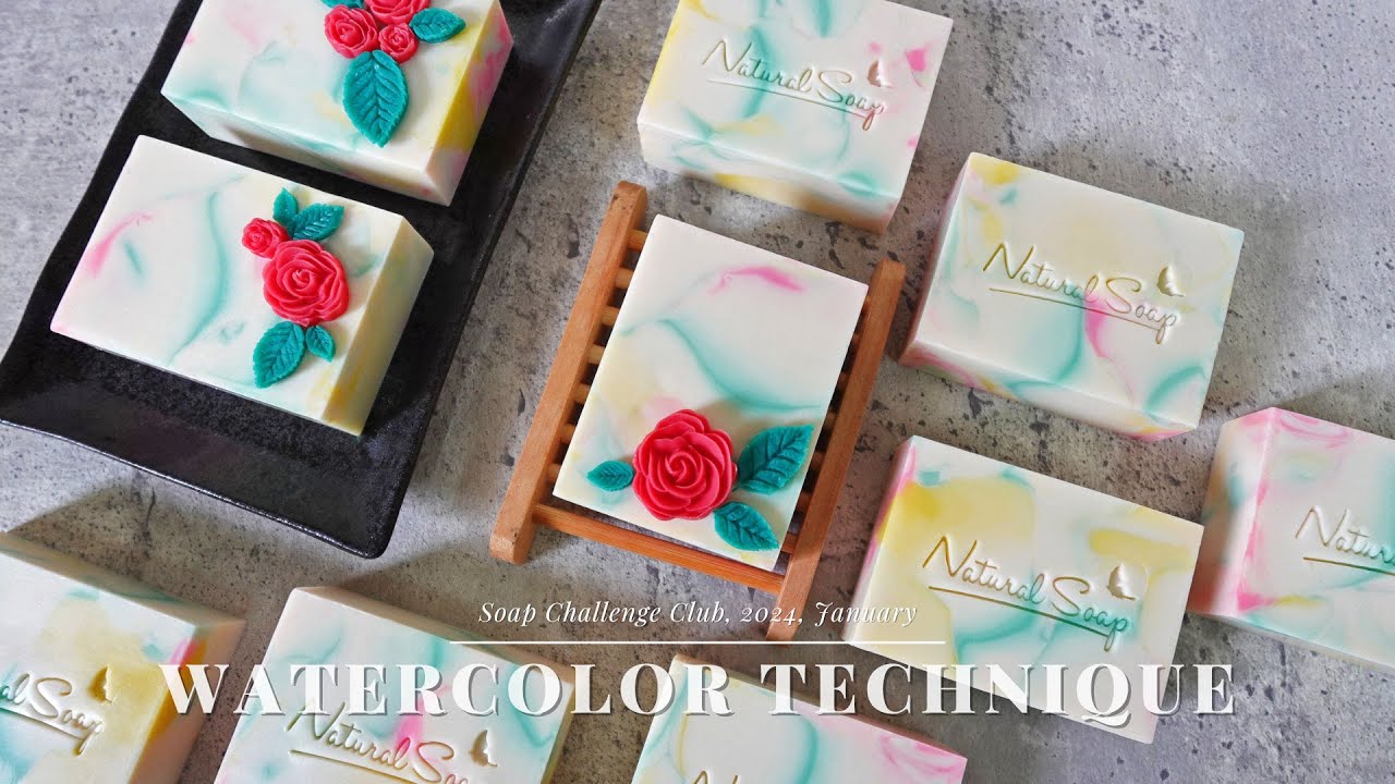 水彩渲染皂 - watercolor technique handmade soap for 2024/01 soap challenge club, cold process - 手工皂
