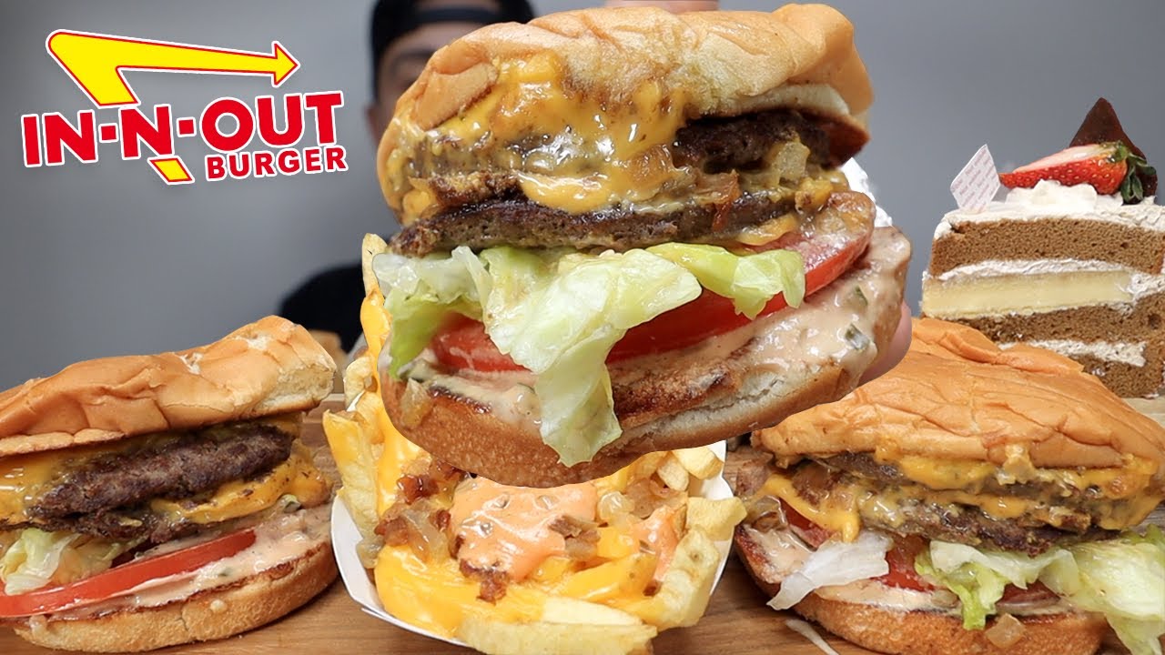 MUKBANG EATING ANIMAL STYLE IN-N-OUT DOUBLE DOUBLE BURGERS & FRIES WITH EXTRA SAUCE | CHOCOLATE CAKE