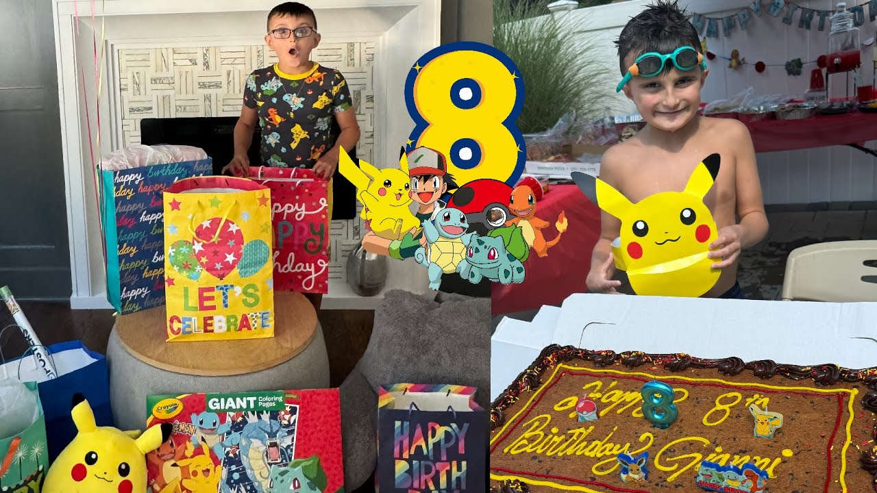 Gianni’s 8th Birthday Party!🥳 Pokemon Theme Pool Party! Build-A-Bear, Hibachi & presents! 🎁