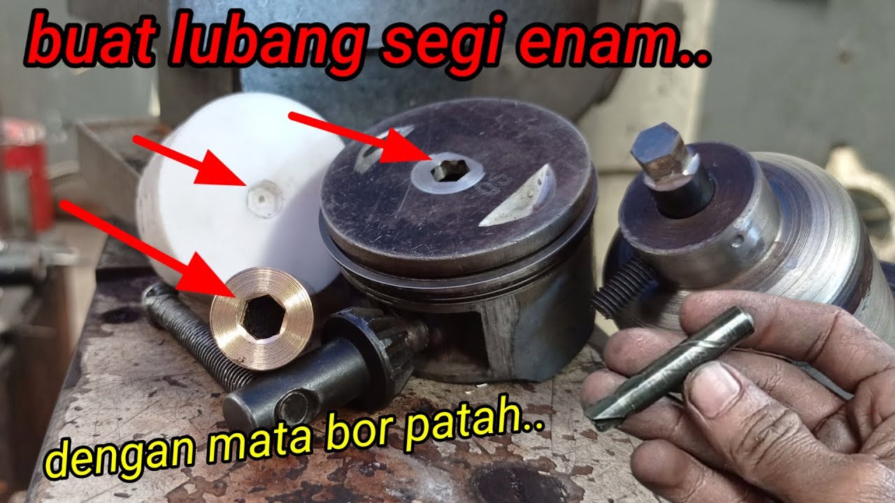 Rotary Broaching tools Make a Hexagon Hole From a Broken Drill  Buat Lubang Segi Enam di Mesin Bubut