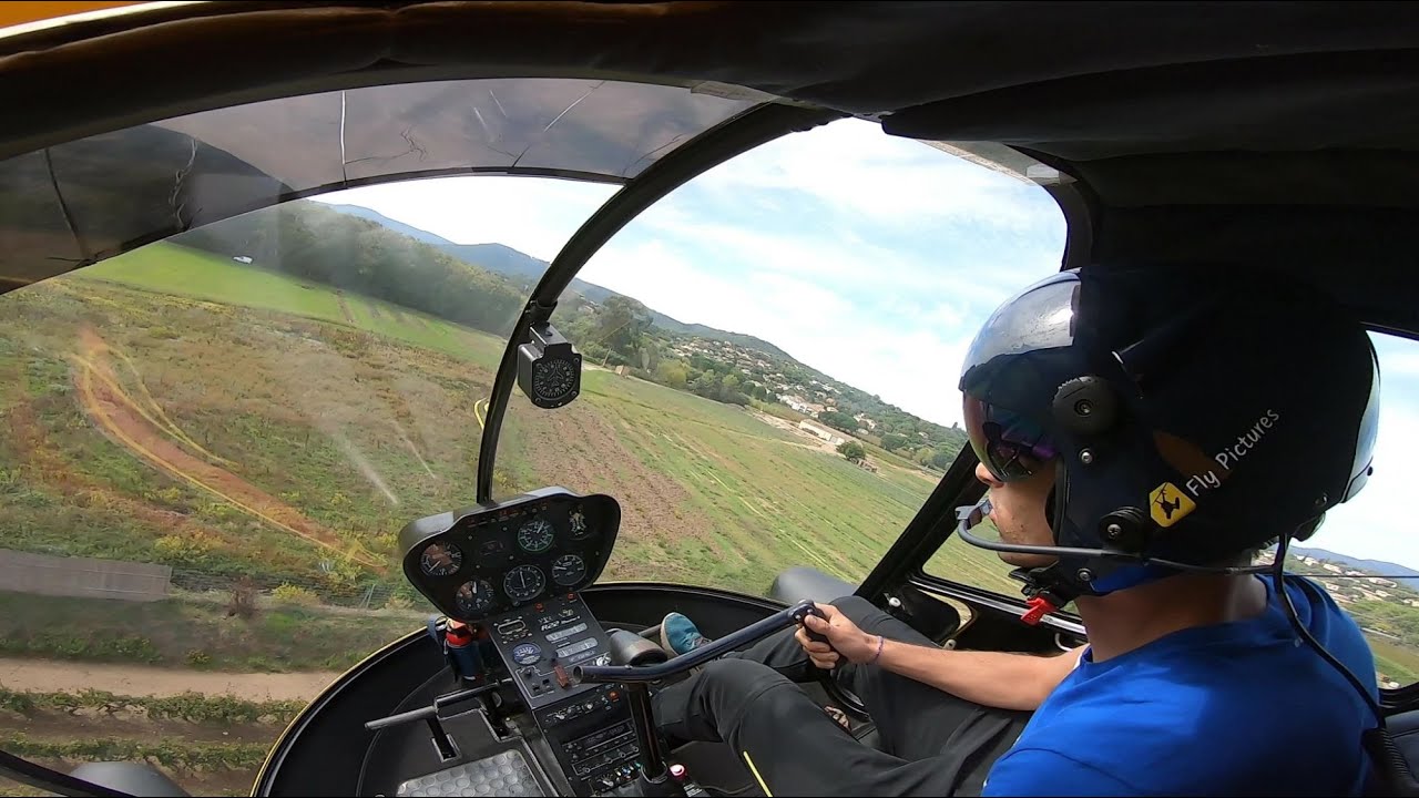 Start up and backwards landing on a Helicopter R22