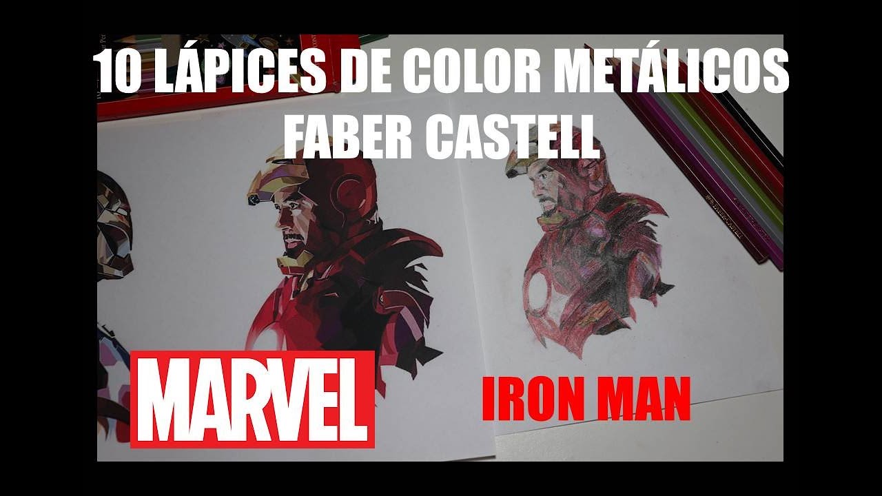 Dibujo de Iron Man  (Primera parte) Lápices de color Metálicos (FABER CASTELL)