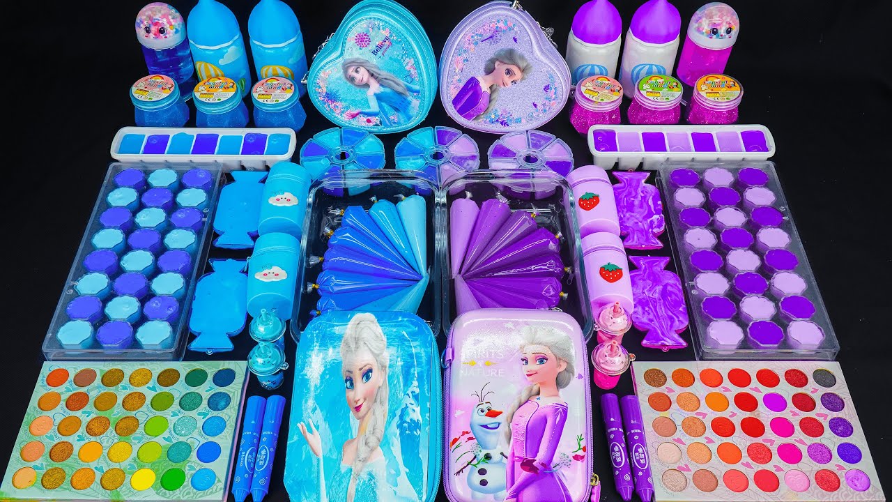 BLUE and PURPLE ELSA ✨ I Mixing random into Glossy Slime I Satisfying Slime 💗