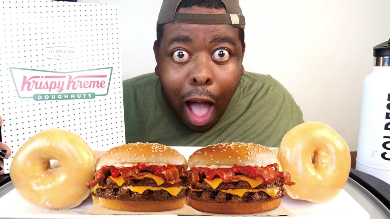 Bacon Double Cheese Burgers with Krispy Kreme Donuts Mukbang!