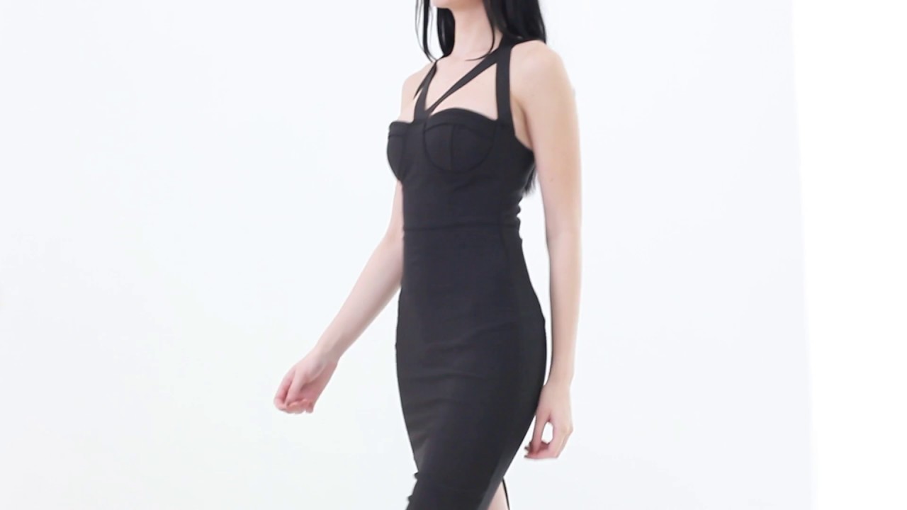 Cassandra Black Strapline Midi Dress | herve leger asia