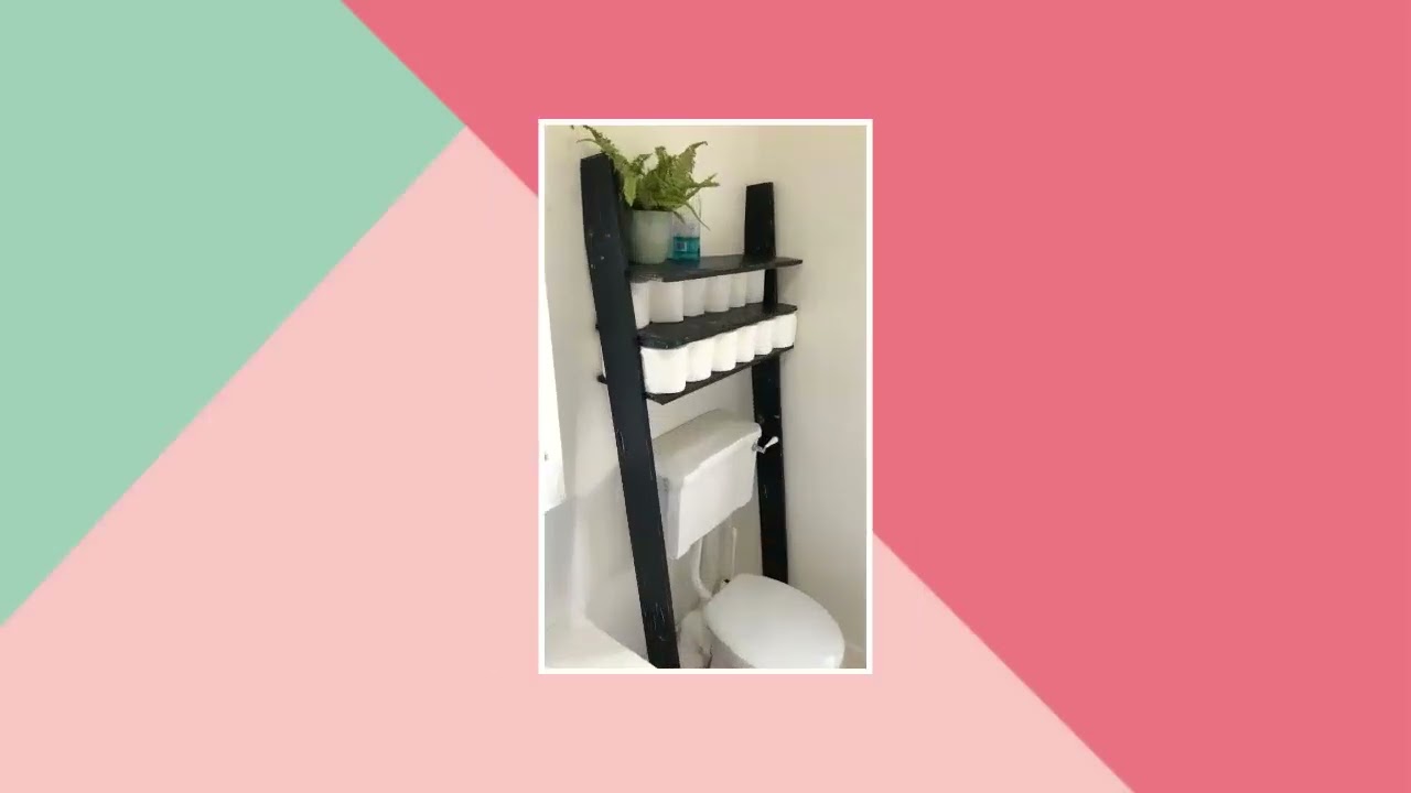 Ladder Shelf Bathroom - Over the Toilet Storage Ladder Shelf made from Reclaimed Pallet Wood Blac...