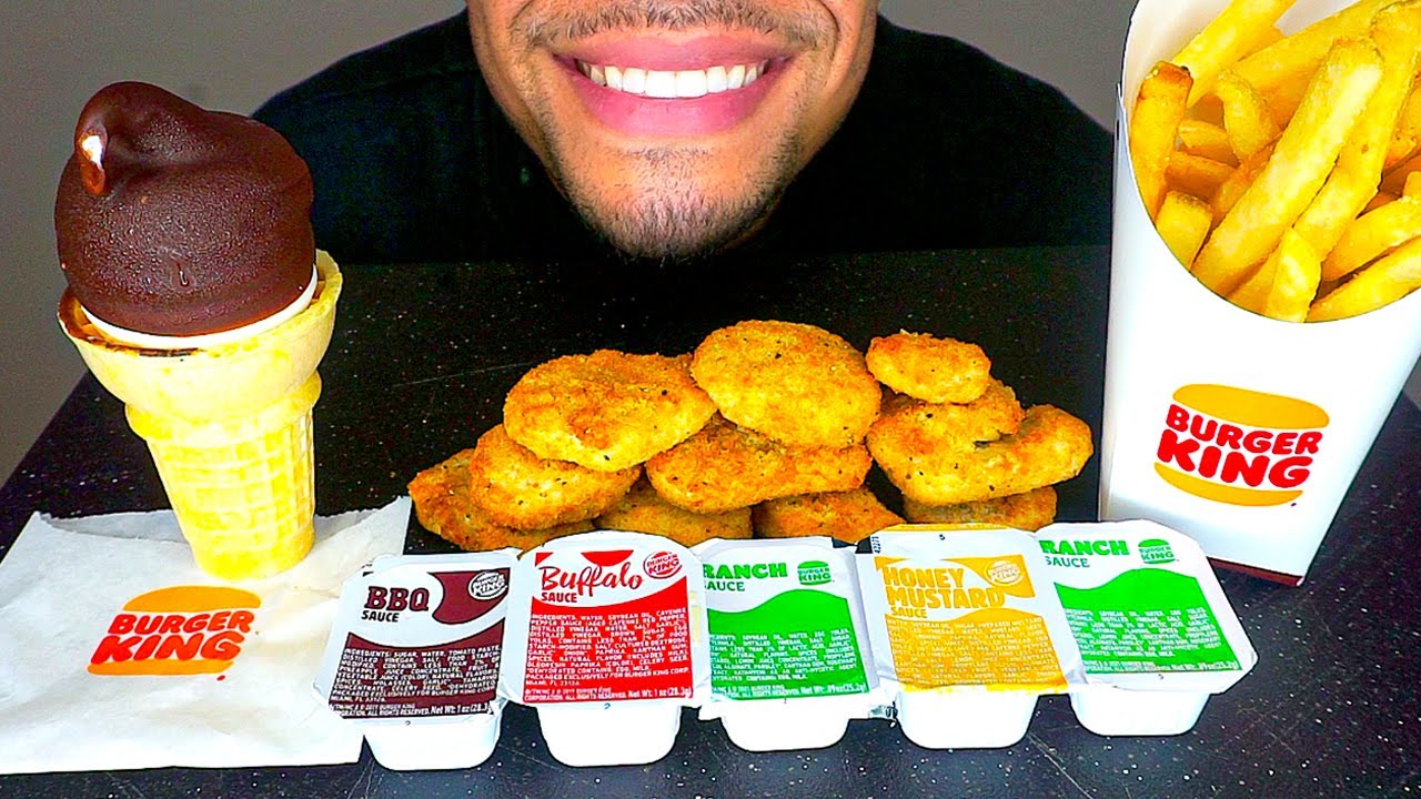 BURGER KING CHICKEN NUGGETS ICE CREAM CONE DIPPED CHOCOLATE CRISPY FRENCH FRIES BIG BITES ASMR MUKBA