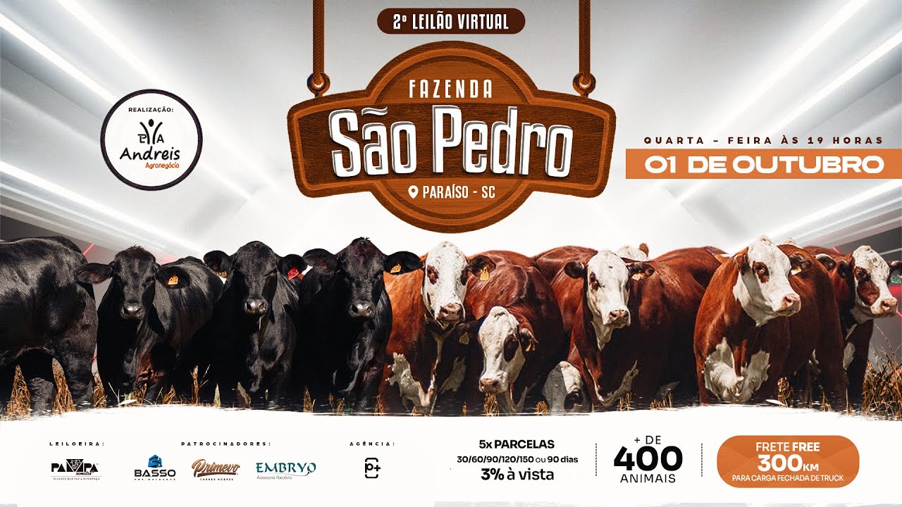 2&deg; Leil&atilde;o Fazenda S&atilde;o Pedro, PARAISO/SC (100% virtual) - 01/10/2025 19:00h