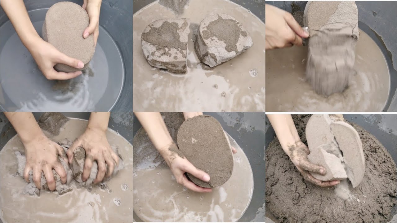 Asmr Super soft sand cement bricks crumbles+shaving+dipping+ bopping(kinda) in water